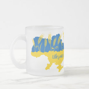 Taza De Cristal Esmerilado Tipografía de Ucrania y oído de trigo en la bander