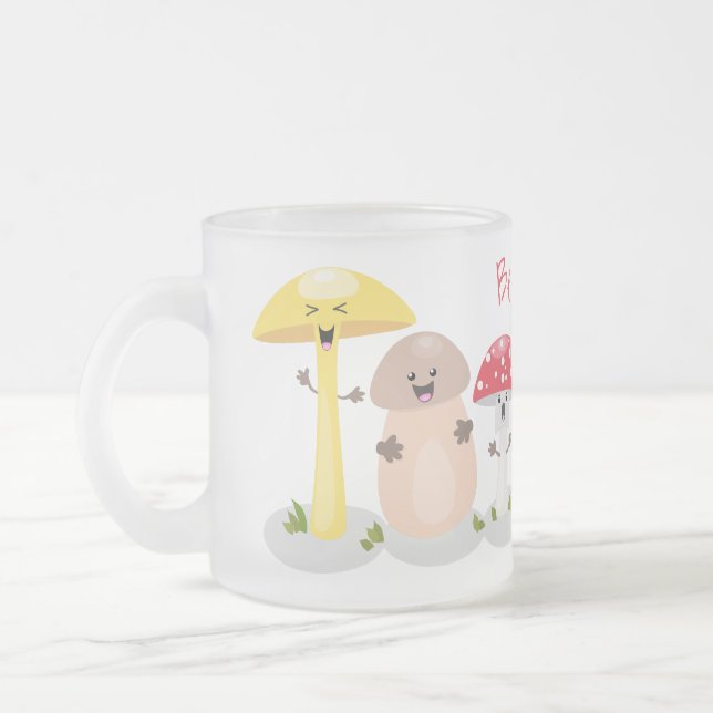 Taza De Cristal Esmerilado Toadstool de hongos de hongo de kawaii (Izquierda)