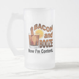 Taza De Cristal Esmerilado ¡TOCINO y LICORES! Estoy contento ahora - humor