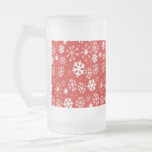 Taza De Cristal Esmerilado Tormenta de copos de nieve con fondo rojo amapola