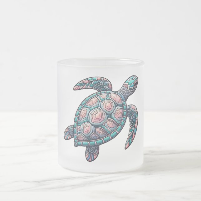 Taza De Cristal Esmerilado Tortuga marina decorativa (Centro)
