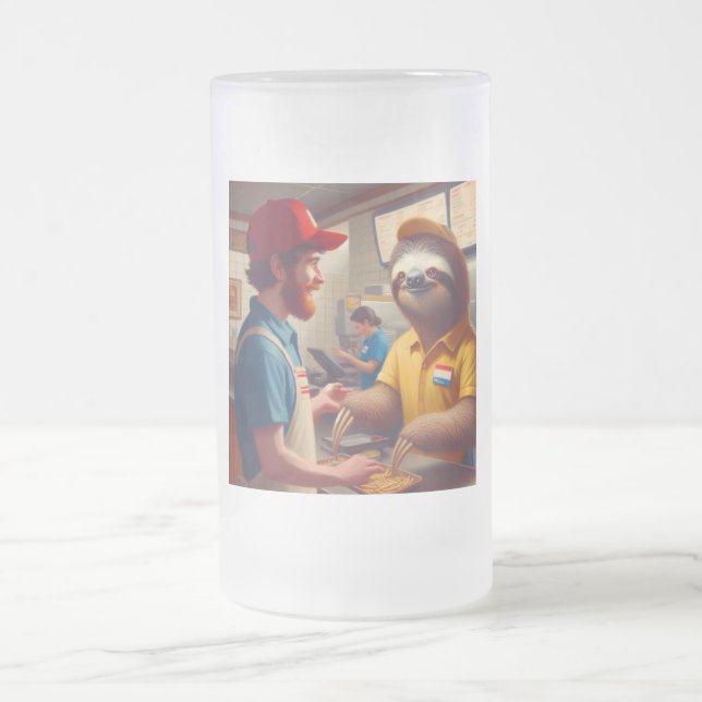 Taza De Cristal Esmerilado Trabajador de Sloth Fast Food (Centro)