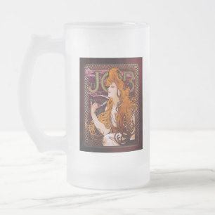Taza De Cristal Esmerilado TRABAJO de Alphonse Mucha Arte Antiguo Modernista