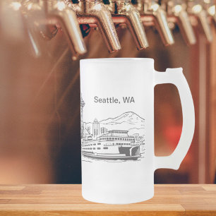 Taza De Cristal Esmerilado Transbordador de Seattle y Skyline Arte de la Líne