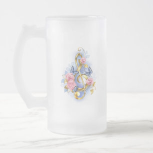 Taza De Cristal Esmerilado Treble arrecife con rosas rosas rosas rosas
