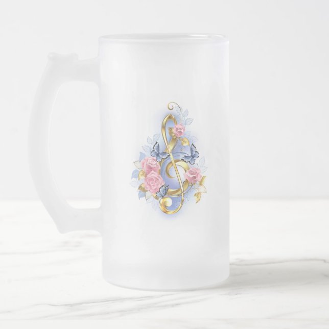 Taza De Cristal Esmerilado Treble arrecife con rosas rosas rosas rosas (Izquierda)