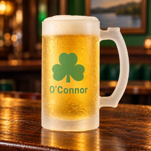 Taza De Cristal Esmerilado Trébol verde irlandés apellido personalizado