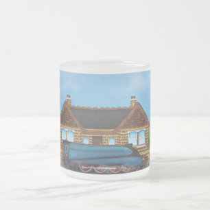 Taza De Cristal Esmerilado Tren de vapor vintage en estación
