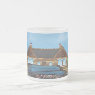 Taza De Cristal Esmerilado Tren de vapor vintage en la estación