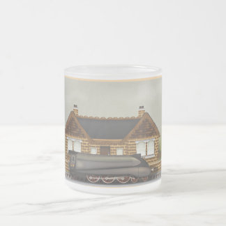 Taza De Cristal Esmerilado Tren de vapor vintage en la estación