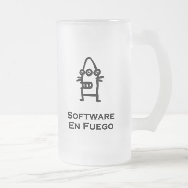Taza De Cristal Esmerilado Tres bots oculares de software en fuego (Derecha)