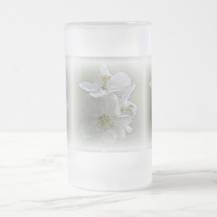 Taza De Cristal Esmerilado tres flores blancas