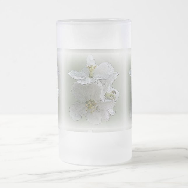 Taza De Cristal Esmerilado tres flores blancas (Centro)