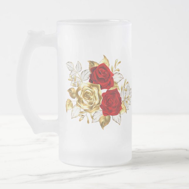 Taza De Cristal Esmerilado Tres Rosas Joyas (Izquierda)
