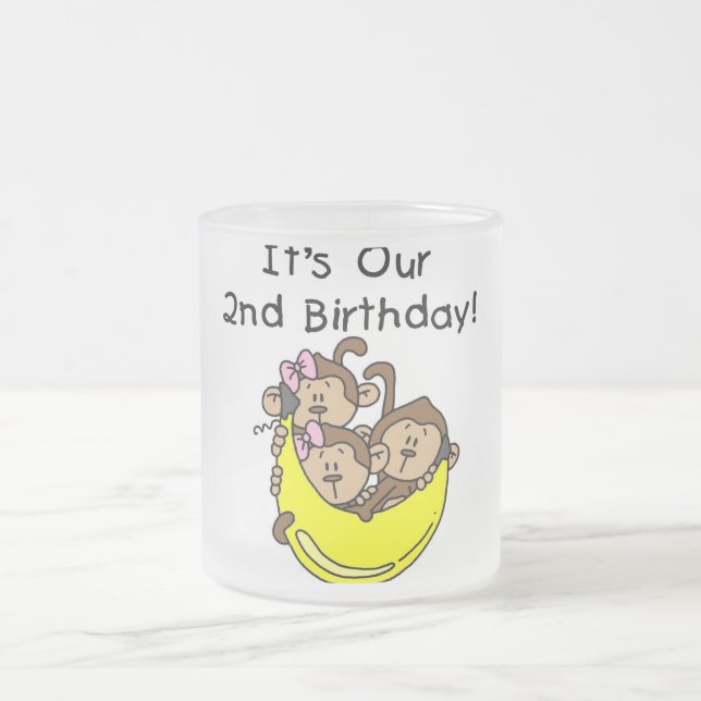 Taza De Cristal Esmerilado Trillizos 2 - Dos Chicas y un niño (Centro)