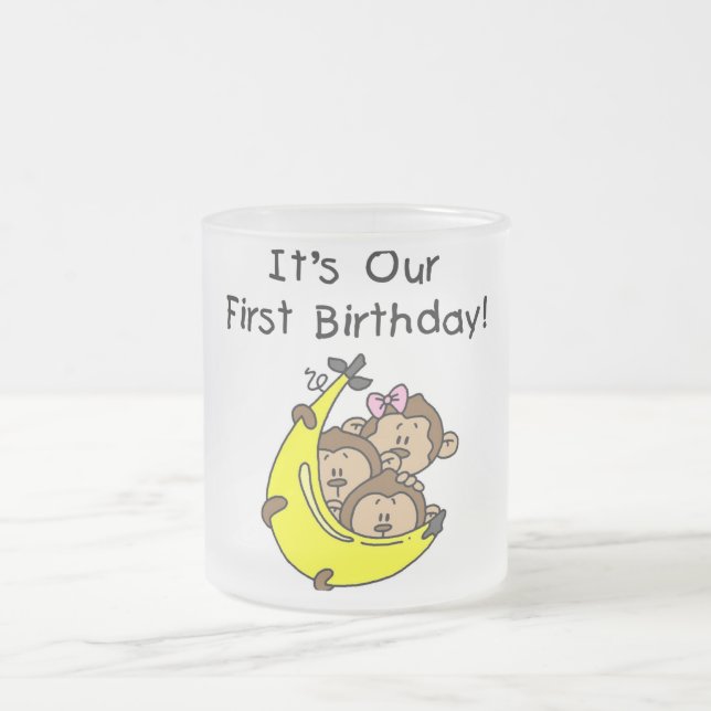 Taza De Cristal Esmerilado Trillizos primero - Dos niños, un Chica (Centro)