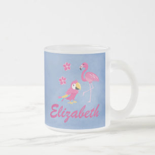Taza De Cristal Esmerilado tropical rosa y azul