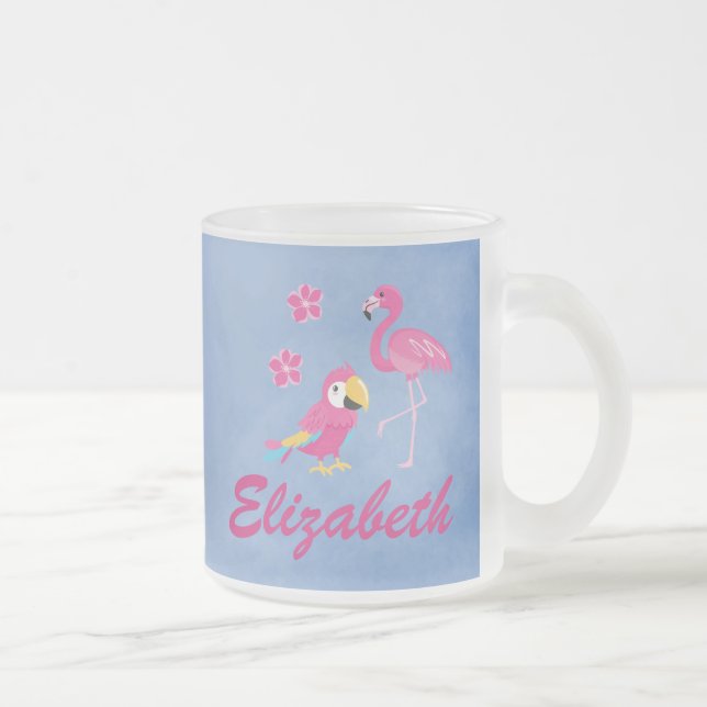 Taza De Cristal Esmerilado tropical rosa y azul (Derecha)