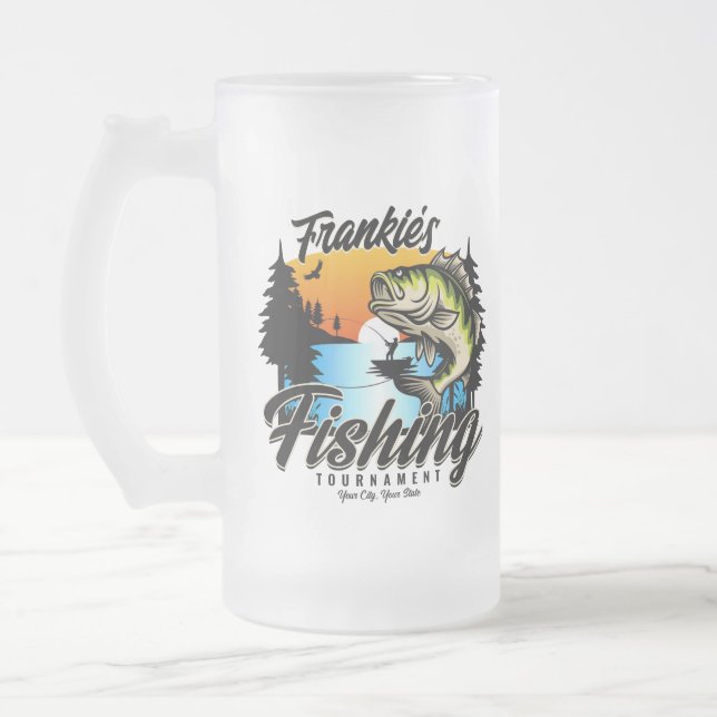 Taza De Cristal Esmerilado Trucha de pescador de pesca personalizada (Izquierda)