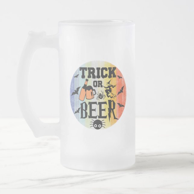TAZA DE CRISTAL ESMERILADO TRUCO O CERVEZA - HALLOWEEN (Izquierda)
