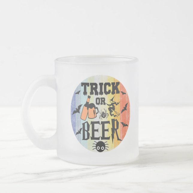 TAZA DE CRISTAL ESMERILADO TRUCO O CERVEZA - HALLOWEEN (Izquierda)
