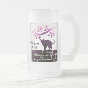 Taza De Cristal Esmerilado Truco o trato gato negro