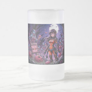 Taza De Cristal Esmerilado Truco o Trato Zombies de Halloween repartiendo Cer