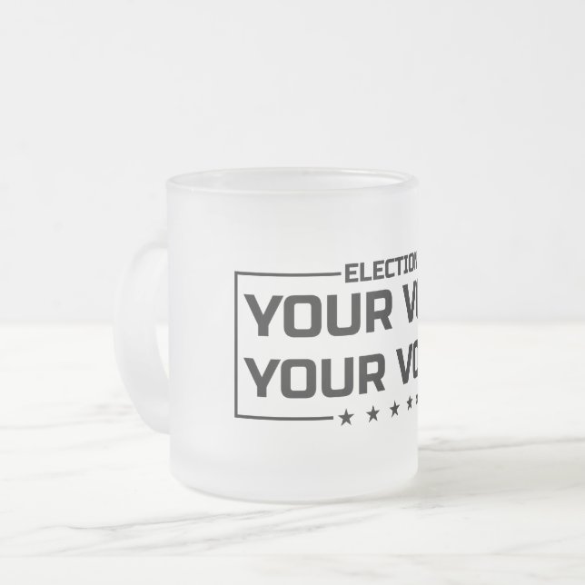 Taza De Cristal Esmerilado Tu voto tu voz fuente negra (Anverso izquierdo)