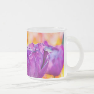 Taza De Cristal Esmerilado Tulipanes Encantadores Púrpura