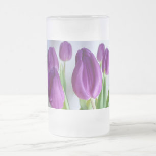 Taza De Cristal Esmerilado Tulipanes morados