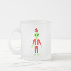 Taza De Cristal Esmerilado UFO Ho Ho Padre Navidad alienígena