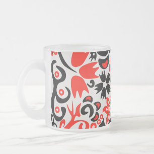 Taza De Cristal Esmerilado Ukrainian ethnic folk art floral pattern absrtact 