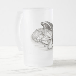 Taza De Cristal Esmerilado Un ángel dormido, diseño blanco y negro
