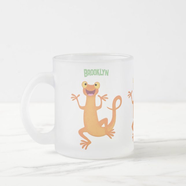 Taza De Cristal Esmerilado Un naranja alegre y lindo bailando (Izquierda)