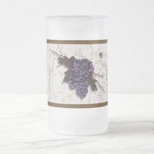 Taza De Cristal Esmerilado Uvas moradas y abejas