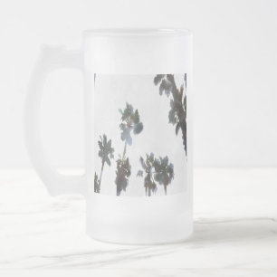 Taza De Cristal Esmerilado Vacaciones Palmas Tropicales Acuarela Artística