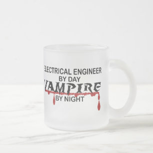 Taza De Cristal Esmerilado Vampiro del ingeniero eléctrico por noche