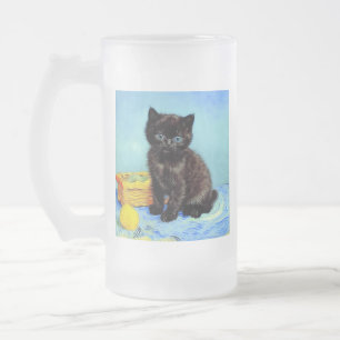 Taza De Cristal Esmerilado Van Gogh Black Kitten con yarn