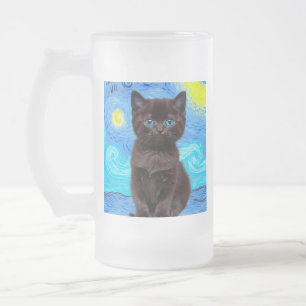 Taza De Cristal Esmerilado Van Gogh Starry Night Black Cat