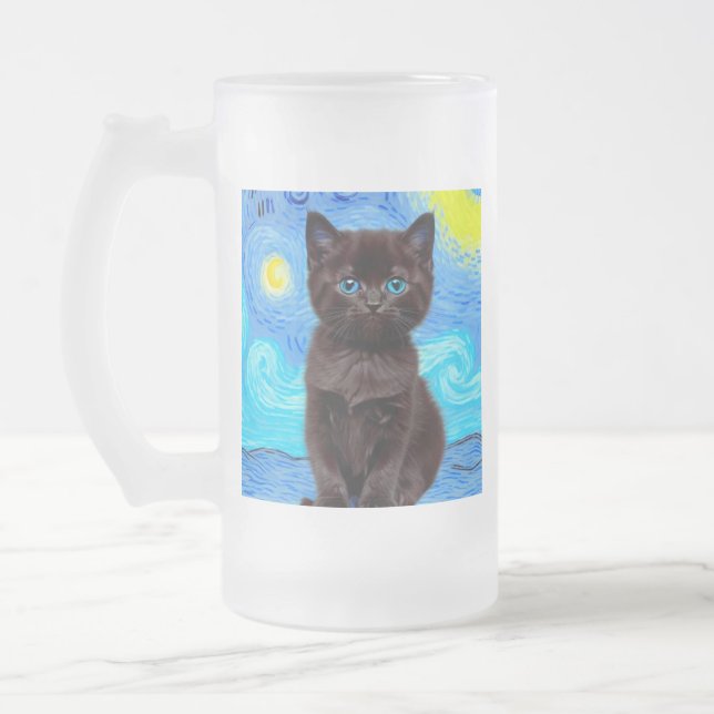 Taza De Cristal Esmerilado Van Gogh Starry Night Black Cat (Izquierda)