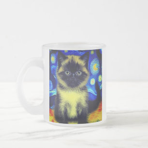 Taza De Cristal Esmerilado Van Gogh Starry Night Siamese Cat