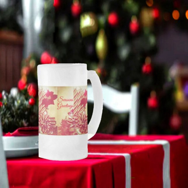 Taza De Cristal Esmerilado Vela feriada beribbonada (Enjoy your brew in this festive, frosted beer mug!)