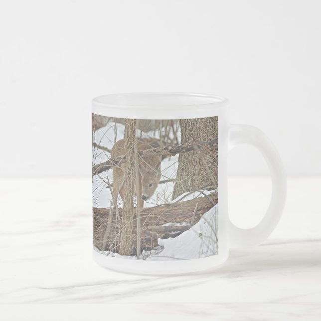 Taza De Cristal Esmerilado Venado Whitetail En Nieve (Derecha)
