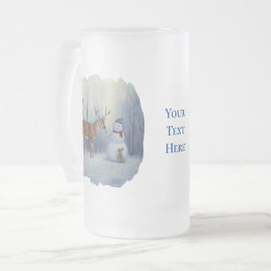 Taza De Cristal Esmerilado Venado y feliz invierno de Snowman