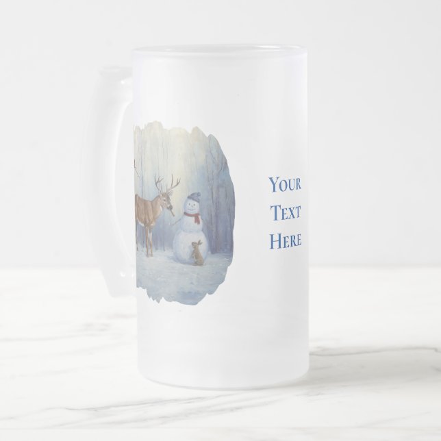 Taza De Cristal Esmerilado Venado y feliz invierno de Snowman (Anverso izquierdo)