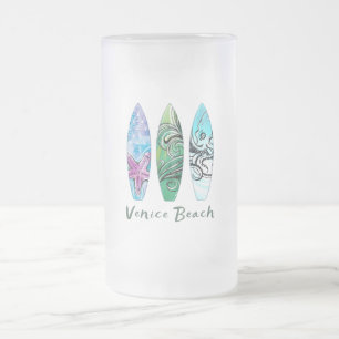 Taza De Cristal Esmerilado Venice Beach California Tablas de surf