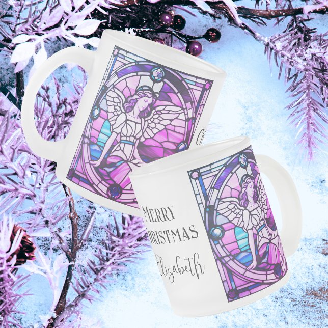 Taza De Cristal Esmerilado Ventana de vidrio de Angel Staines para navidades (Front, Side And Back View)