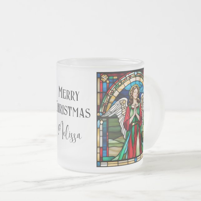 Taza De Cristal Esmerilado Ventanas De Vidrio Manchado Navidades Ángel Rojo Y (Anverso derecho)