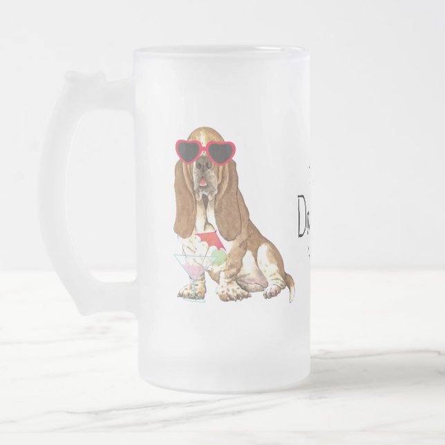 Taza De Cristal Esmerilado Verano Basset Hound (Izquierda)