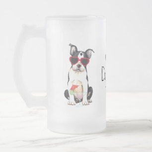 Taza De Cristal Esmerilado Verano Boston Terrier